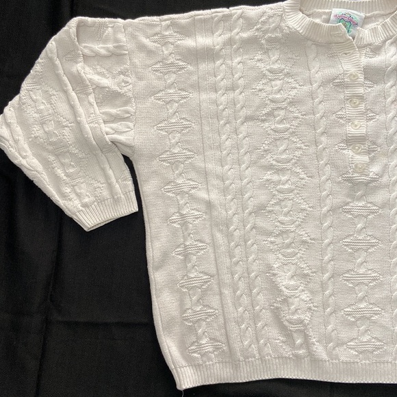 Vintage White Cable Knit Cropped Button-Down Sweater - Picture 5 of 15